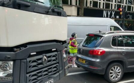 Person cycling near lorry at dangerous junction
