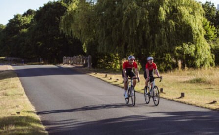 LCC challenge event team jersey worn by Toby cycling in park