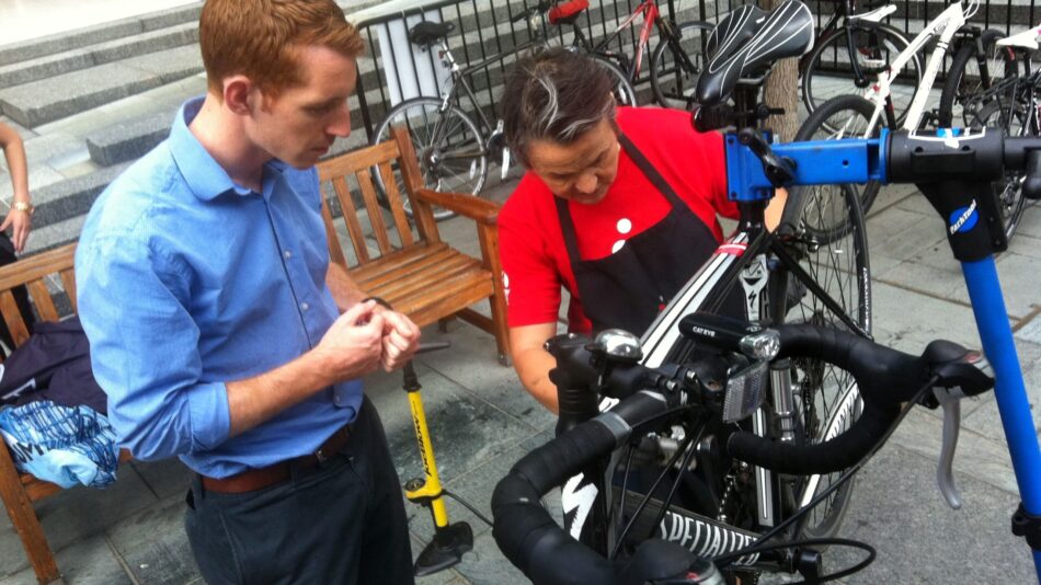 LCC bike mechanic working on bike